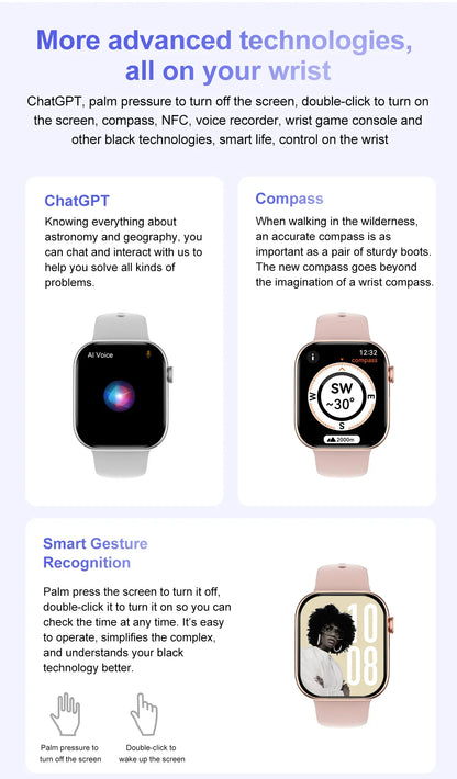 For Apple DT Watch X Mini Smart Watch 3D Menu Video AI Voice NFC Sports Record Health Test 1.85 Inch AMOLED Women Smartwatch