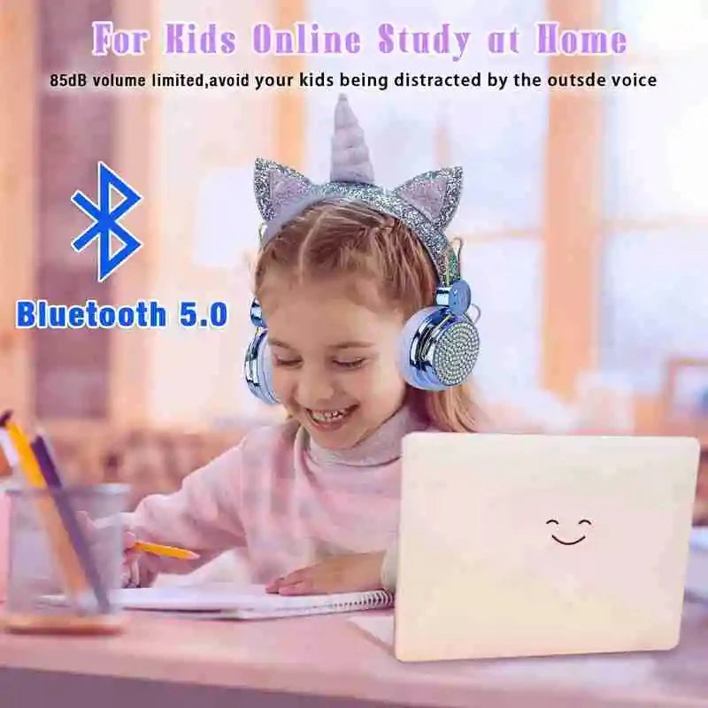 RGB Unicorn Kids Wireless Headphones With Mic Music Stereo Earphone Cute Unicorn Control RGB Light Headset Girls Kids Gift - Universal Market
