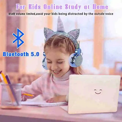 RGB Unicorn Kids Wireless Headphones With Mic Music Stereo Earphone Cute Unicorn Control RGB Light Headset Girls Kids Gift - Universal Market
