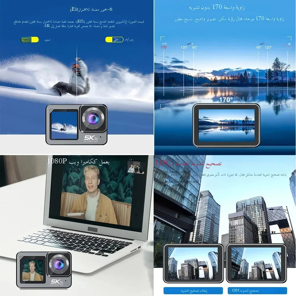 Action Camera F6W Wireless Mic 5K 4K60FPS 48MP 2.2" Touch LCD EIS Dual Screen Wi-Fi 170D Waterproof 30M 8X Zoom Sports Camera