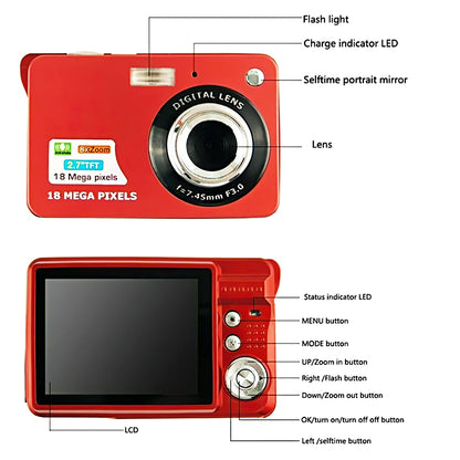 Portable Digital Camera 1080P Video Camcorder 48MP Photo 8X Zoom Anti-shake 2.7 Inch Large TFT Screen USB Charge with Carry Bag - Universal Market