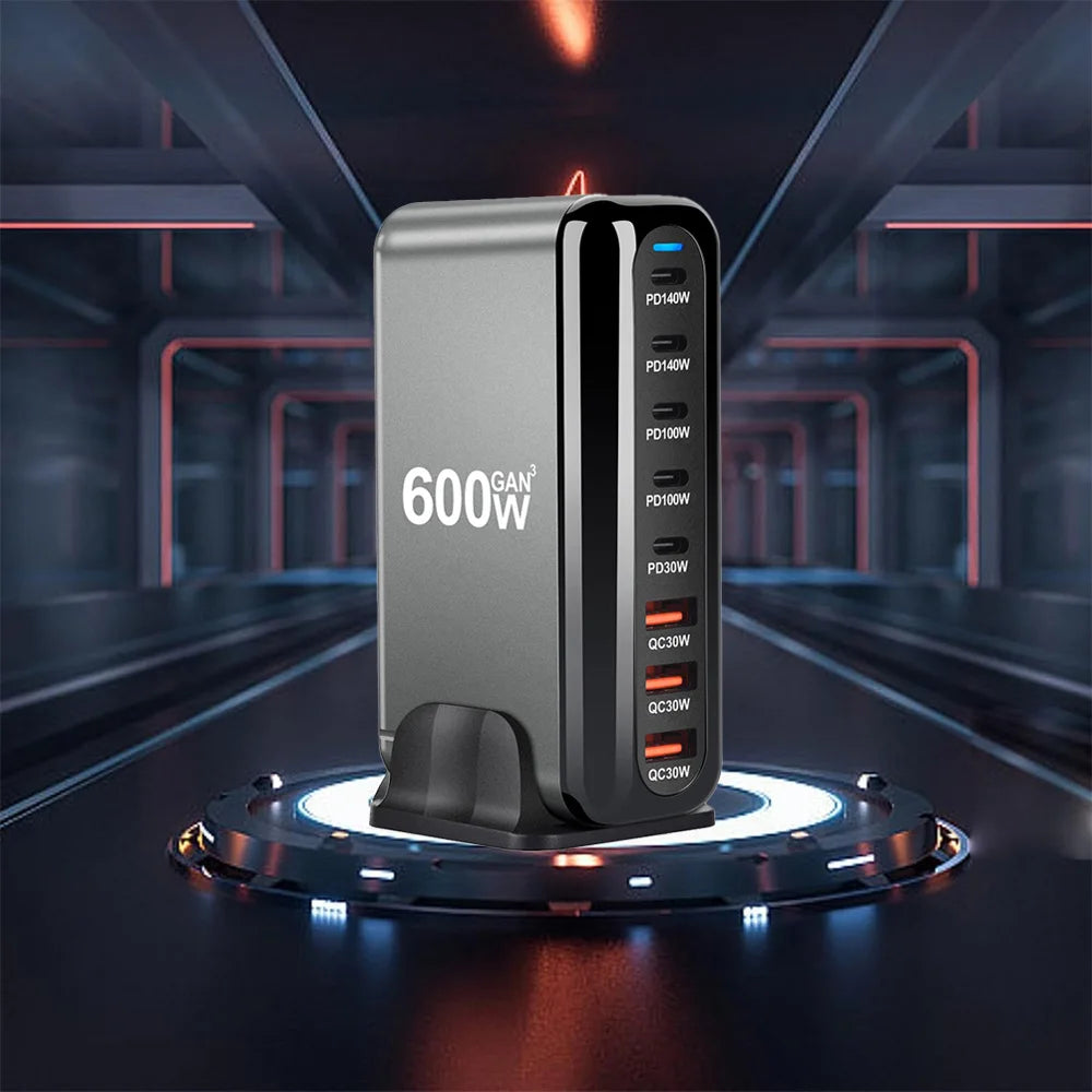 2025 New 600W GaN 8-port Fast Charger Type C 5C3A PD USB C Fast Charging Station PD3.1 Adapter for Phone and Tablet Dropshipping
