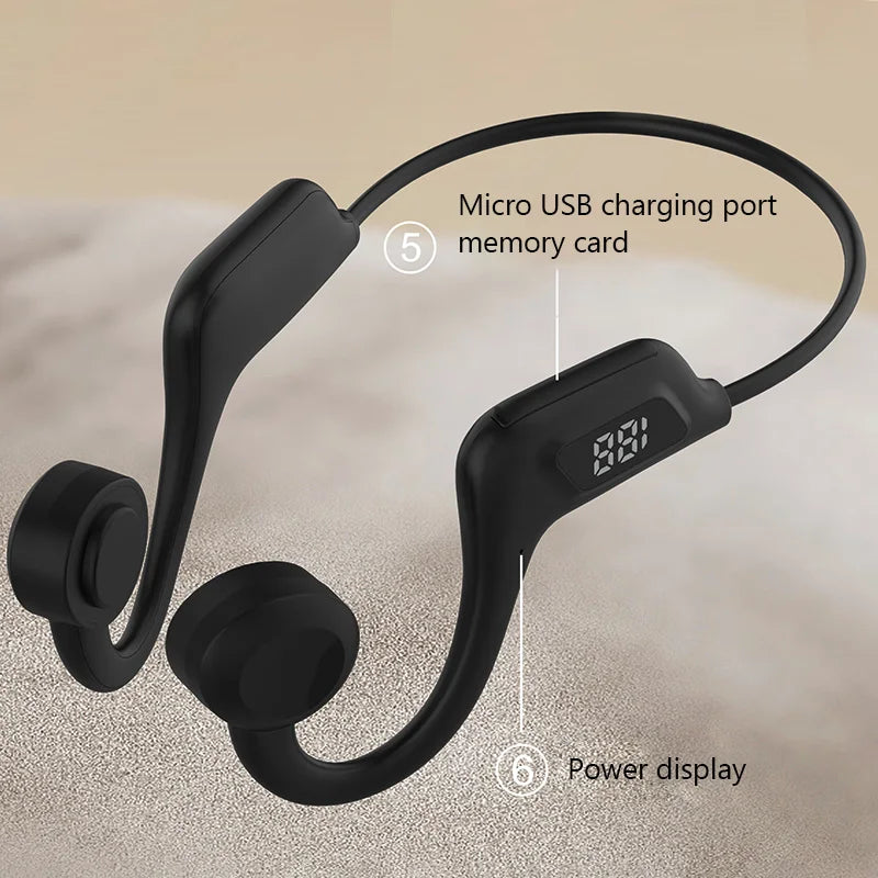 JS7 Bone Conduction Headphones Tf Card Digital Display Fone Headset Hands-free Call Auriculares Sports Open-ear Earphone - Universal Market