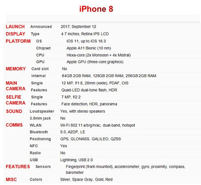 iPhone 8/iPhone8 Plus 8P 4.7'/5.5' Original Retina IPS LCD RAM 3GB ROM 64/256GB Hexa Core 12MP Fingerprint iOS 4G LTE Phone