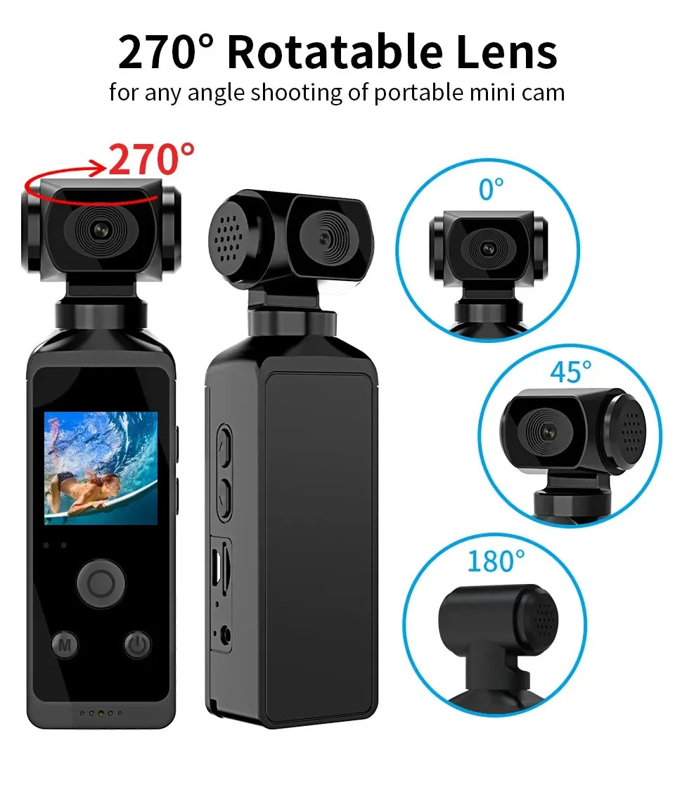Real-5K 4K UHD WiFi 1080P Camera 270 Rotatable Mini Camcorders Outdoor Sports With Waterproof Case Video Recorder Camcorder Cam - Universal Market