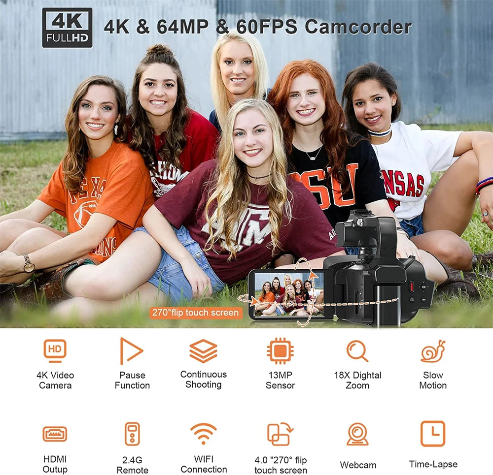 2025 Pro 4K 60FPS Digital Video Camera Photography Youtube Vlog Camcorder For Tiktok Live Stream Webcam 18X Zoom Rotate Touch - Universal Market