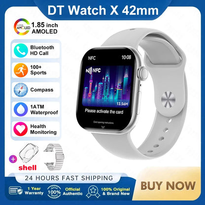 For Apple DT Watch X Mini Smart Watch 3D Menu Video AI Voice NFC Sports Record Health Test 1.85 Inch AMOLED Women Smartwatch