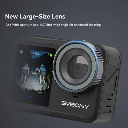 SVBONY SVGo3 Action Camera 4K30 Waterproof Dual LCD Screens Sports Camera with Quick Release Mount for Surfing Cycling Vlog