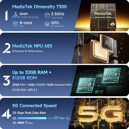 Ulefone Armor 34 Pro 5G AI 25500mAh Rugged Phone Smartphone Android 15 32GB+512GB Built-in DLP Projector 6.95" NFC Mobile Phone