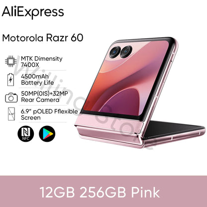 Original Motorola Moto razr 60 5G razr60 SmartPhone 6.9 inch PLOED MTK Dimensity 7400X 50MP 4500mAh Foldable Phone 50MP Camera