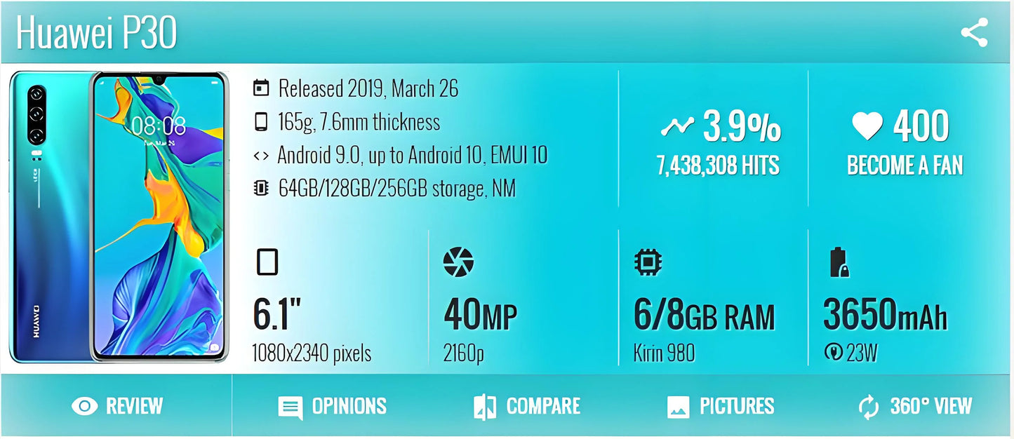 HUAWEI-P30,Smartphone Android,256GB ROM,40MP Camera,6.1 inch,4G Network Mobile phones,Dual SIM,Google Play Store,Cellphones