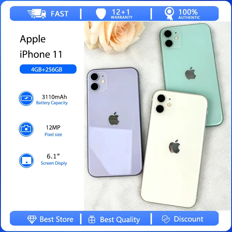 Apple iPhone 11 4G Face ID Mobile Phone Original Used Unlocked 6.1" 64/128/256GB ROM Hexa-core IOS 12MP Camera NFC Smartphones - Universal Market