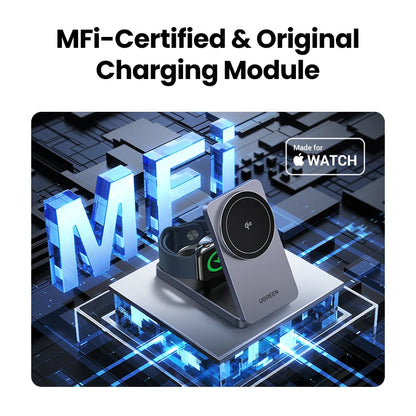 UGREEN 3-in-1 MFi 15W MAX Magnetic Wireless Charger Qi2 Charging Stand For iPhone 16 17 Pro Max For MagSafe Fast Charger