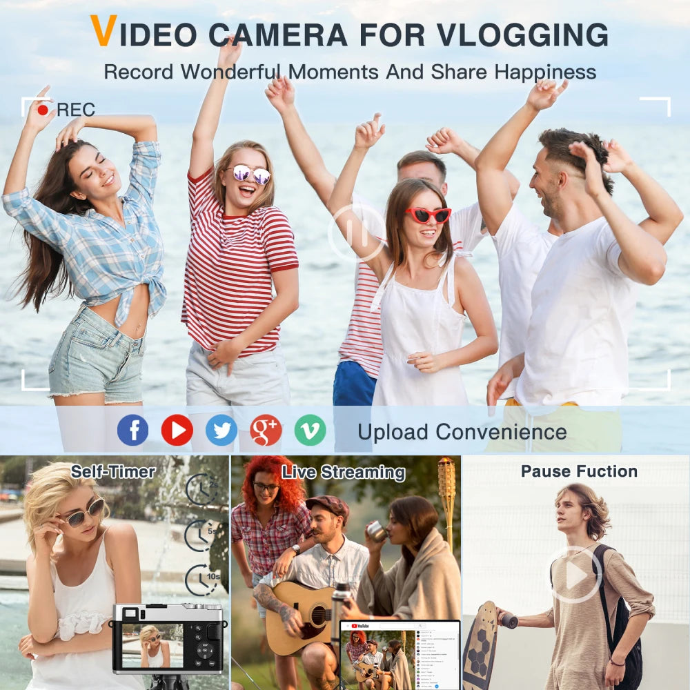 4K Digital Camera Auto Focus 48MP Vlogging Camera for YouTube and Anti-Shake Video Camera with Viewfinder Flash & Dial 16X Zoom - Universal Market
