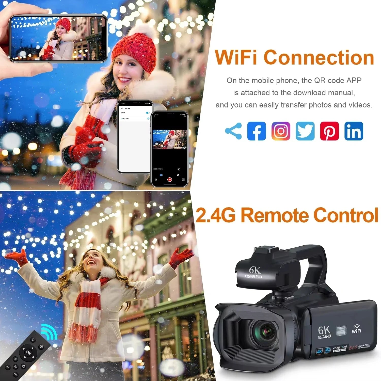 6K Professional Video Camera for Photography 18X Digital Zoom Night Vision Vlogging Camera 64MP WiFi Livestream Webcam Camcorder - Universal Market