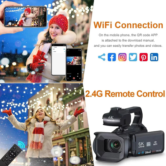 6K Professional Video Camera for Photography 18X Digital Zoom Night Vision Vlogging Camera 64MP WiFi Livestream Webcam Camcorder - Universal Market