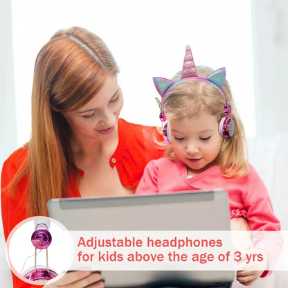 RGB Unicorn Kids Wireless Headphones With Mic Music Stereo Earphone Cute Unicorn Control RGB Light Headset Girls Kids Gift - Universal Market