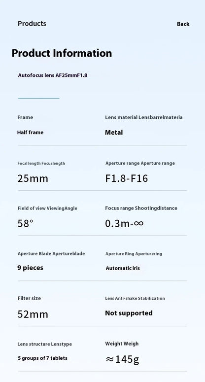 SGimage 25mm F1.8 AF Lens APS-C Large Aperture Prime Camera Portrait Lenses with STM silent motor for Sony E Fuji X Mount - Universal Market