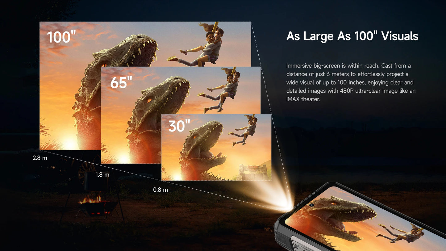 Ulefone Armor 34 Pro 5G AI 25500mAh Rugged Phone Smartphone Android 15 32GB+512GB Built-in DLP Projector 6.95" NFC Mobile Phone