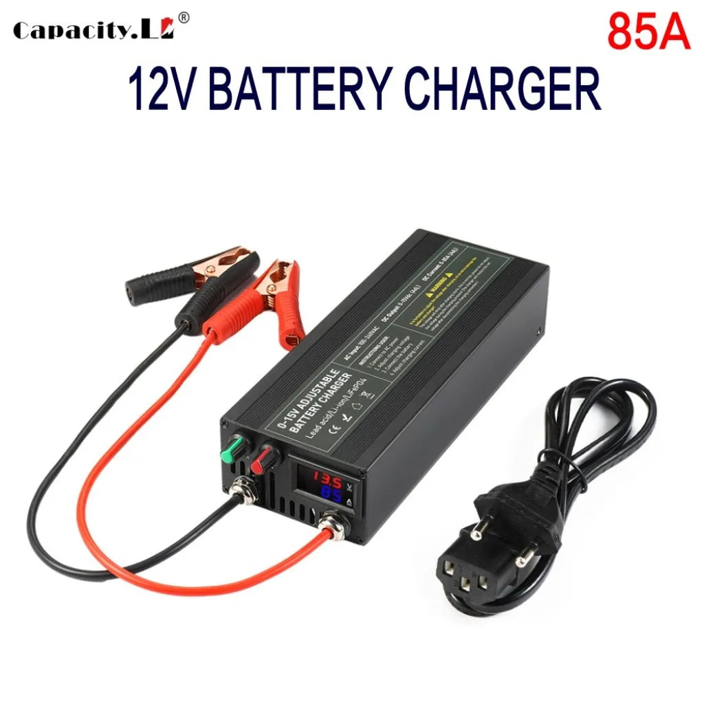 Lifepo4 Charger 12V 60A 100A Lithium Battery Charger 110V-240V Input 0-15V Adjustable Quick Fast Adapter for Lifepo4 Battery