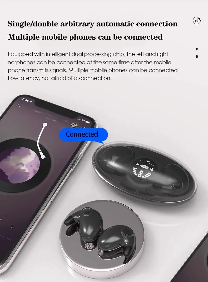 Invisible Sleep Wireless Earphone TWS Bluetooth 5.3 Headphones Hidden Earbuds IPX5 Waterproof Noise Reduction Sports Headset - Universal Market