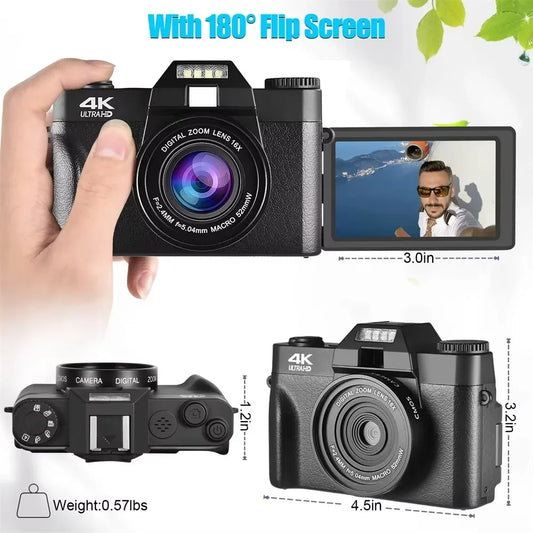 4K Compact Digital Photography Camera 16X 48MP Electronic Image Stabilization vlog Tiktok Ins Youtube Camcorder 3" Flip Screen - Universal Market
