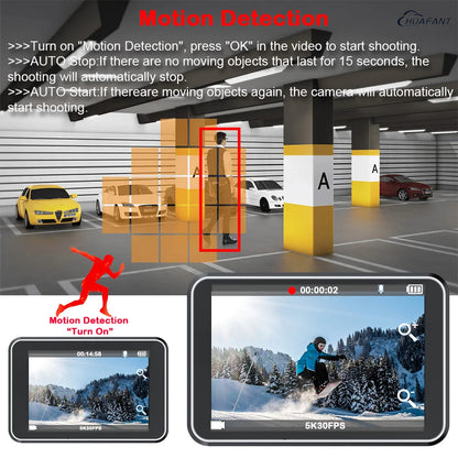 Action Camera F6W Wireless Mic 5K 4K60FPS 48MP 2.2" Touch LCD EIS Dual Screen Wi-Fi 170D Waterproof 30M 8X Zoom Sports Camera