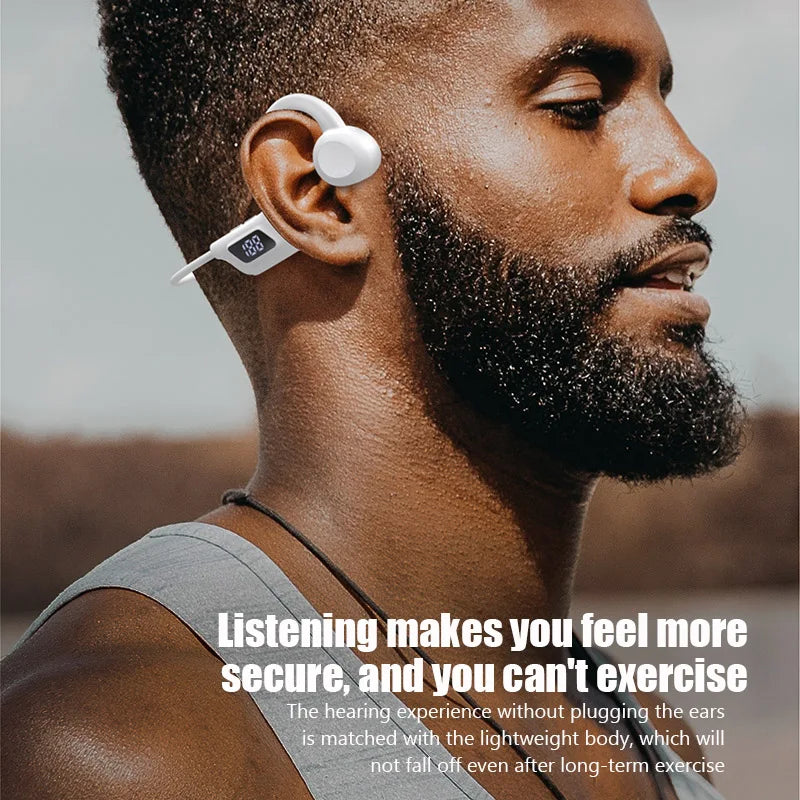 JS7 Bone Conduction Headphones Tf Card Digital Display Fone Headset Hands-free Call Auriculares Sports Open-ear Earphone - Universal Market