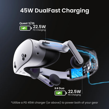 KIWI design Audio Head Strap with Battery for Meta/Oculus Quest 3/3S, K4 Duo DualFast Charging Headset, VR Accessories with Bala