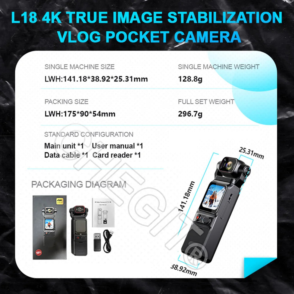 Real 4K Touchscreen Pocket Camera WIFI Outdoor DV 180°Rotatable UHD Anti-shake Bodycam Sports Action Portable Security Recorder