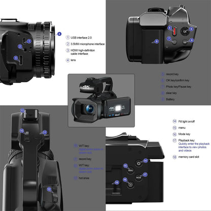 2025 Pro 4K 60FPS Digital Video Camera Photography Youtube Vlog Camcorder For Tiktok Live Stream Webcam 18X Zoom Rotate Touch - Universal Market
