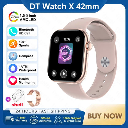 For Apple DT Watch X Mini Smart Watch 3D Menu Video AI Voice NFC Sports Record Health Test 1.85 Inch AMOLED Women Smartwatch