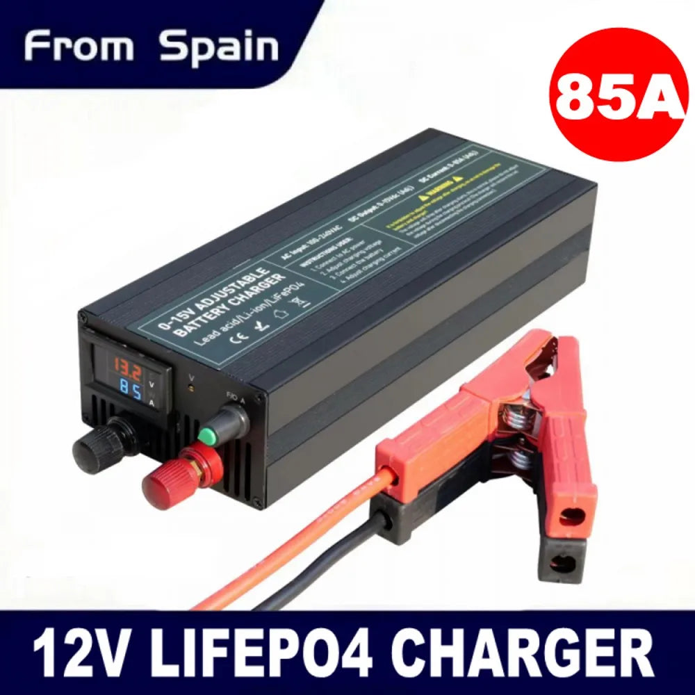 Lifepo4 Charger 12V 60A 100A Lithium Battery Charger 110V-240V Input 0-15V Adjustable Quick Fast Adapter for Lifepo4 Battery