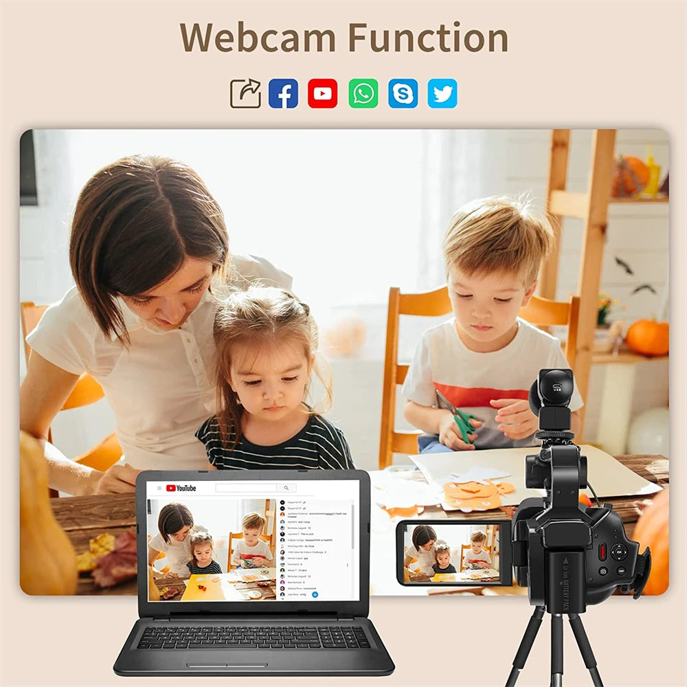 2025 Pro 4K 60FPS Digital Video Camera Photography Youtube Vlog Camcorder For Tiktok Live Stream Webcam 18X Zoom Rotate Touch - Universal Market