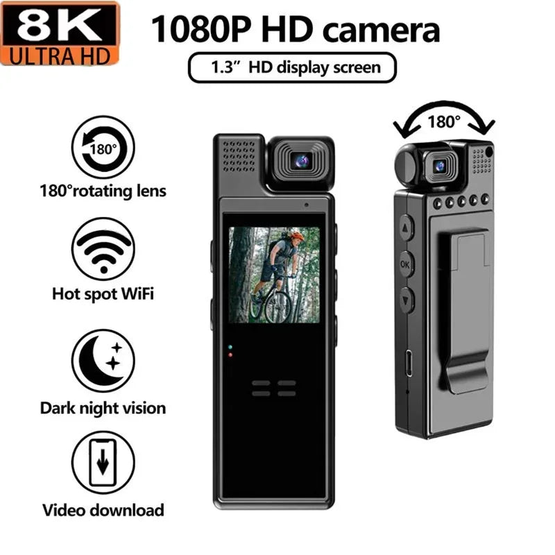 VIVO 8K HD Mini Action Camera Wifi Back Clip 180° Rotatable IR Night Vision Sports Cam Travel Bicycle Driver Video Recorder