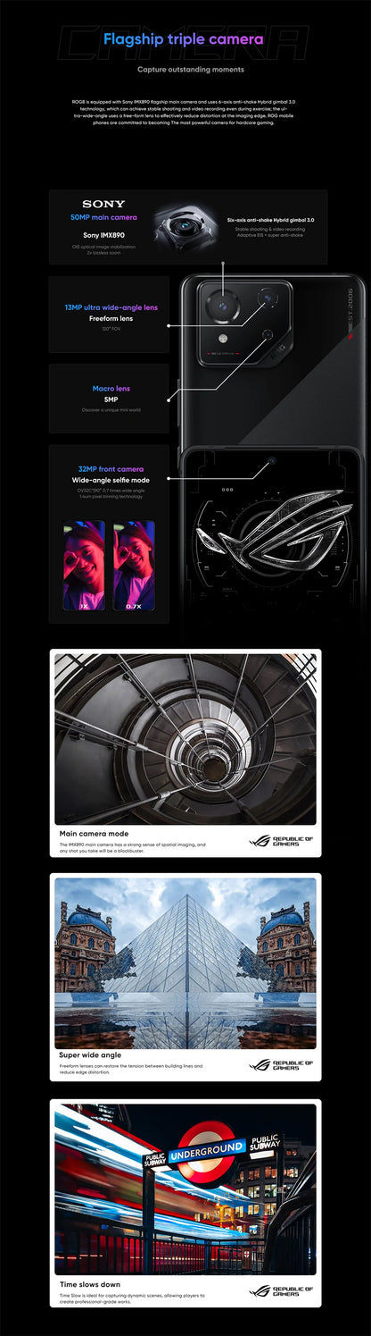 ASUS ROG 8 & 8 pro android 5G Gaming Phone Global Rom Snapdragon 8 Gen 3 6.78'' 165Hz AMOLED Screen 5500mAh 65W Fast Charge