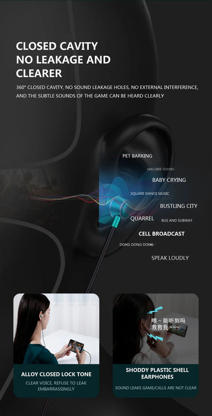 #Type C Headphones HiFi Bass Stereo Volume Control Headset With HD Mic 3.5mm Wired Earbuds For iPhone15/Samsung Galaxy Earphones - Universal Market