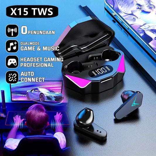 X15 TWS Wireless Earphone 5.3 bluetooth Headphone 65ms Low Latency Earbud Esport Gaming Headset Gamer with Mic For xiaomi iphone - Universal Market