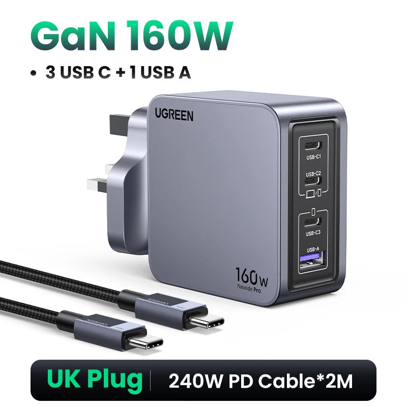 UGREEN 160W GaN Charger PD3.1 Type C QC4.0 3.0 Quick Charge For Macbook Pro Laptop USB Fast Charger For iPhone 17 Xiaomi Tablet