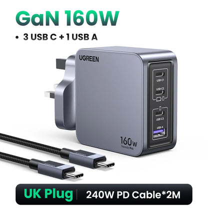 UGREEN 160W GaN Charger PD3.1 Type C QC4.0 3.0 Quick Charge For Macbook Pro Laptop USB Fast Charger For iPhone 17 Xiaomi Tablet