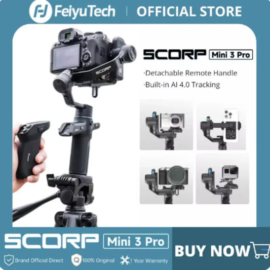 FeiyuTech SCORP Mini 3 Pro Gimbal with Detachable Remote Handle & AI 4.0 Tracking for Mirrorless, Action Camera & Smartphones - Universal Market