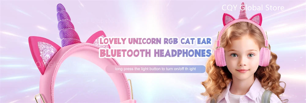 RGB Unicorn Kids Wireless Headphones With Mic Music Stereo Earphone Cute Unicorn Control RGB Light Headset Girls Kids Gift - Universal Market