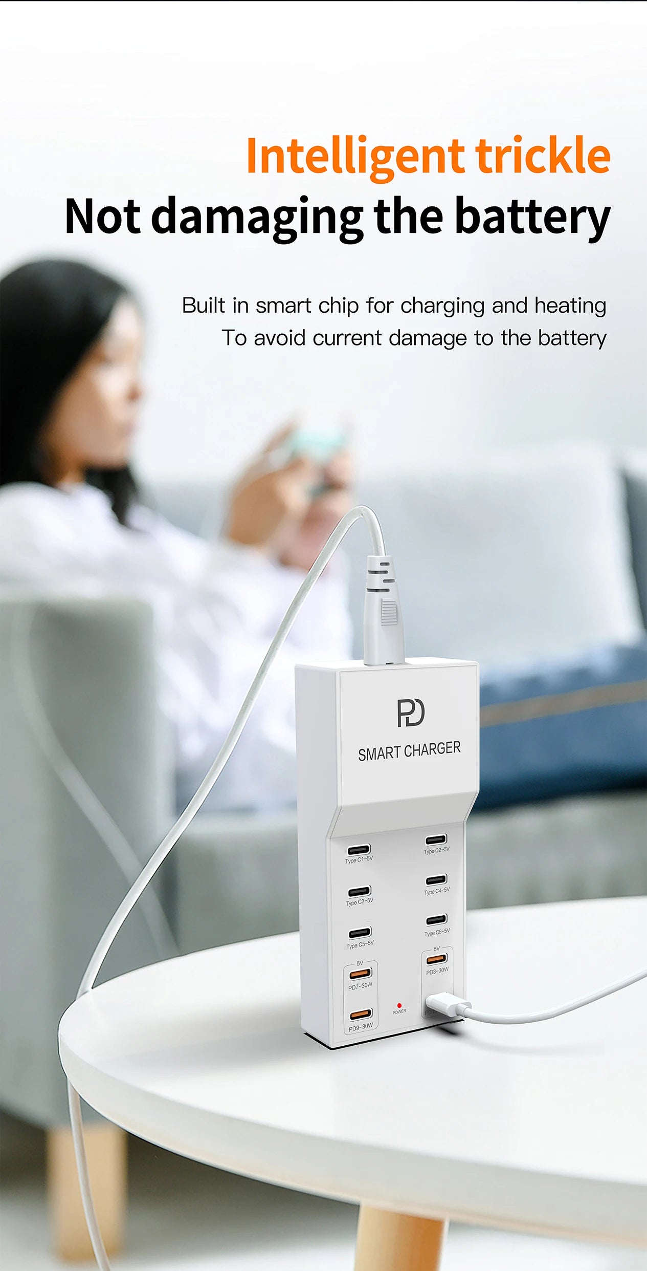 AIXXCO 72W 8 Ports PD QC3.0 USB C Fast Charger Type c Wall Adapter Super Fast Charging For Iphone Samsung Ipad Xiaomi