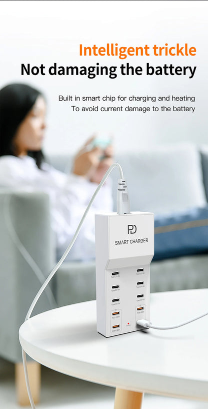 AIXXCO 72W 8 Ports PD QC3.0 USB C Fast Charger Type c Wall Adapter Super Fast Charging For Iphone Samsung Ipad Xiaomi