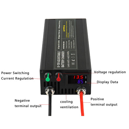 Lifepo4 Charger 12V 60A 100A Lithium Battery Charger 110V-240V Input 0-15V Adjustable Quick Fast Adapter for Lifepo4 Battery