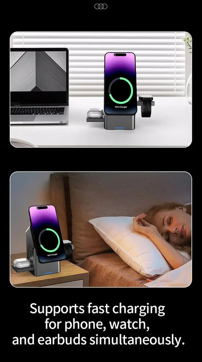 2025 New Automatic Touch Magnetic Multi-function 3 in 1 Wireless Charger for Iphone 16 15 14 13 Pro Max Iwatch Airpods Charger