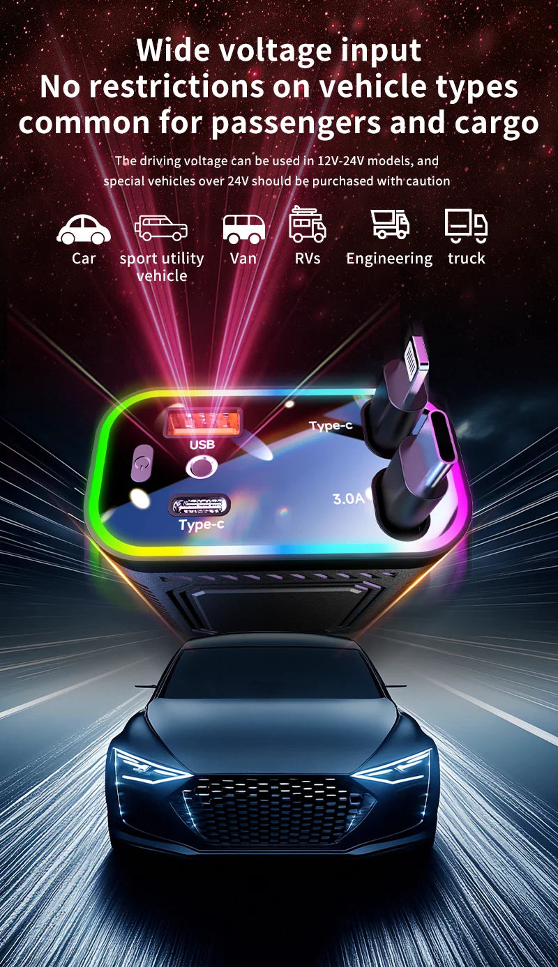 4 in 1 120W PD 33W Car Charger Retractable Car Cigarette Lighter Adapter Star Light Lighting Type C 70cm Charger Cable for Phone