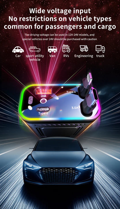 4 in 1 120W PD 33W Car Charger Retractable Car Cigarette Lighter Adapter Star Light Lighting Type C 70cm Charger Cable for Phone