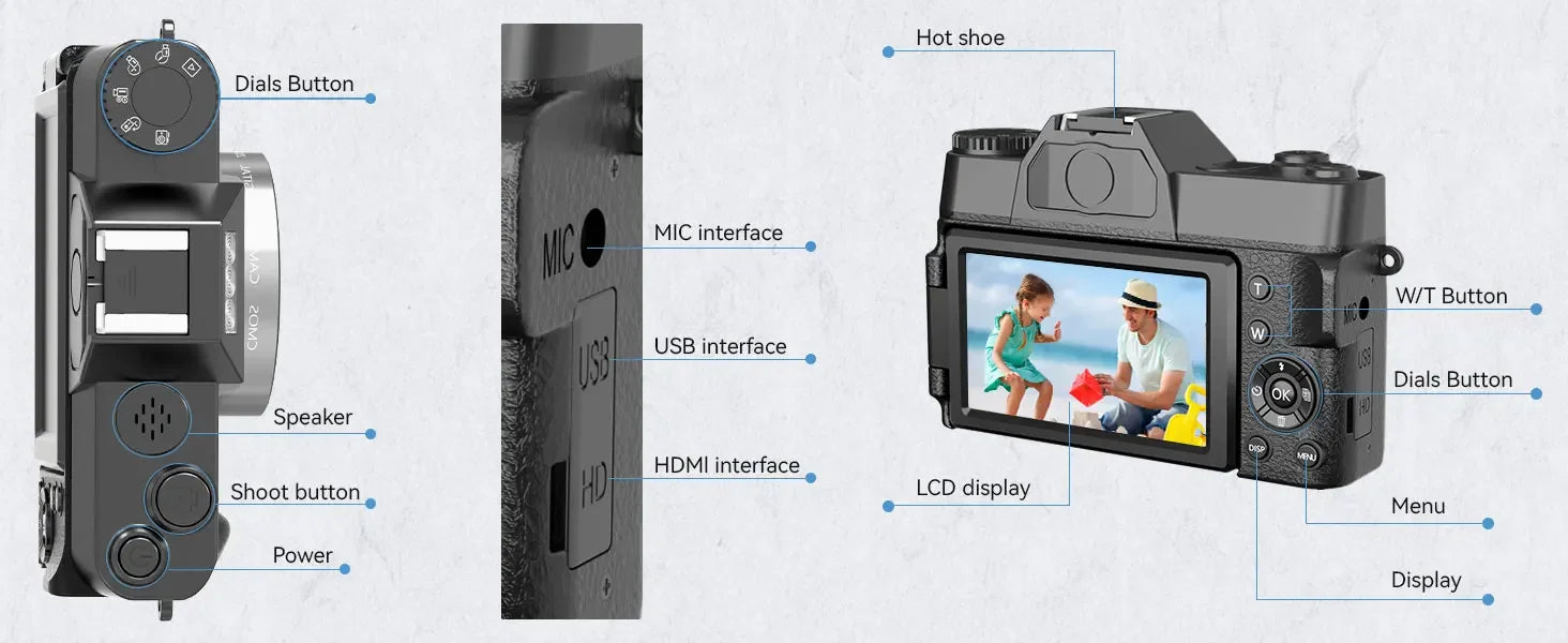 4K Compact Digital Photography Camera 16X 48MP Electronic Image Stabilization vlog Tiktok Ins Youtube Camcorder 3" Flip Screen - Universal Market