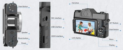 4K Compact Digital Photography Camera 16X 48MP Electronic Image Stabilization vlog Tiktok Ins Youtube Camcorder 3" Flip Screen - Universal Market